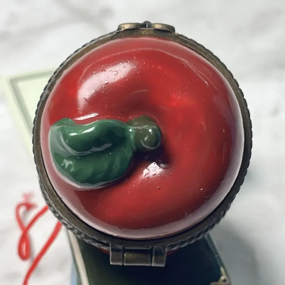 Ceramic apple & books ring or trinket box - Treasures Box teacher gift school
